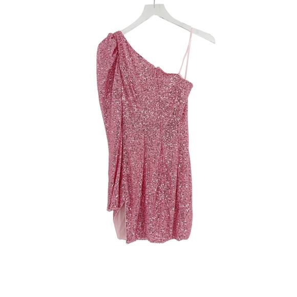 MAC DUGGAL Dress Size 2 Evening Gown Sequin NEW Pink Sequined One Shoulder Mini - Picture 7 of 9